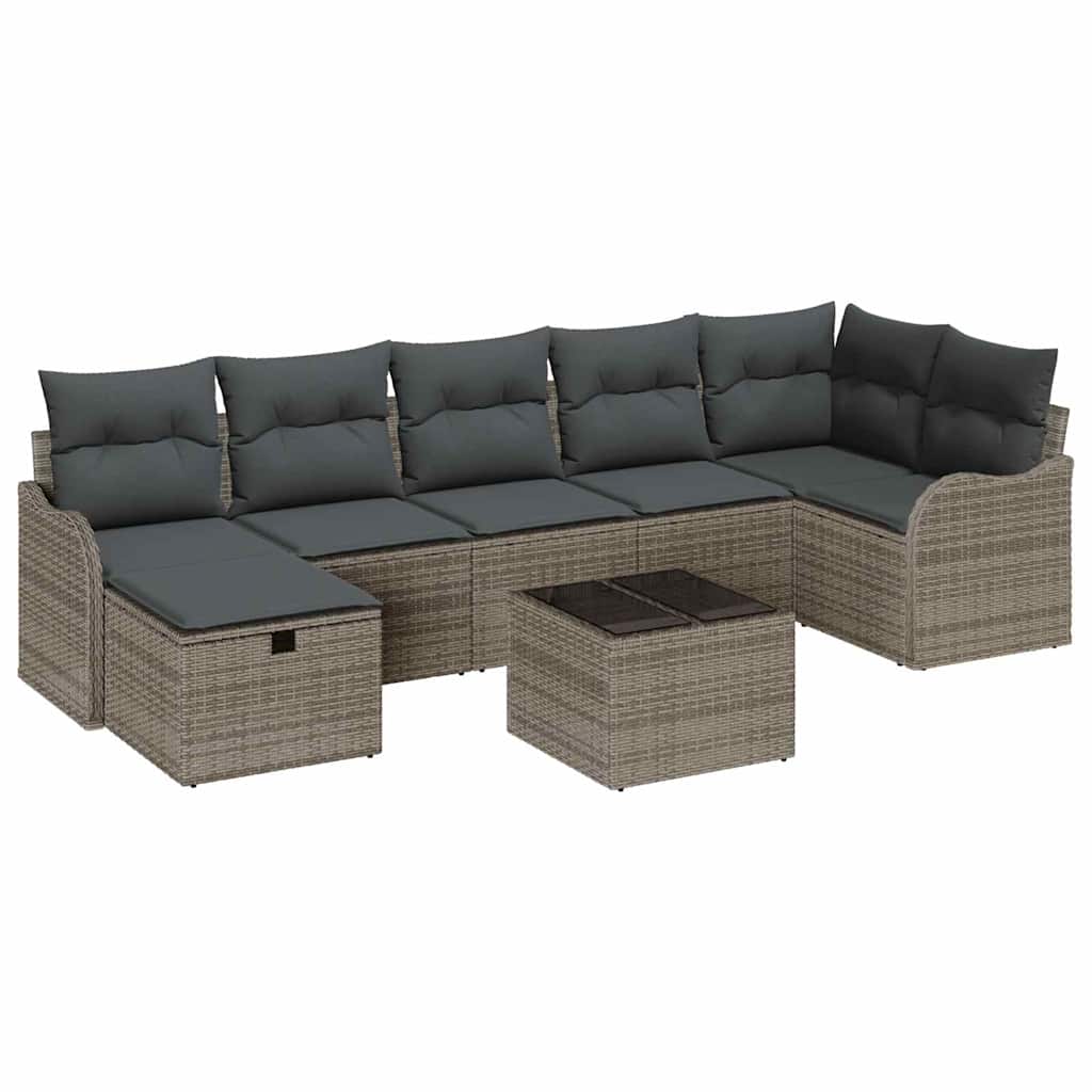 Tuin Sofa Set met kussen met opslag 8 pcs Grijs Poly riet is nu te koop bij PeponiXL, paradijselijk wonen!