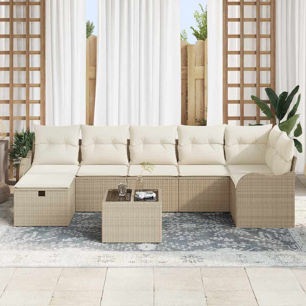 Tuin Sofa Set met kussen met opslag 8 pcs Beige Poly riet is nu te koop bij PeponiXL, paradijselijk wonen!