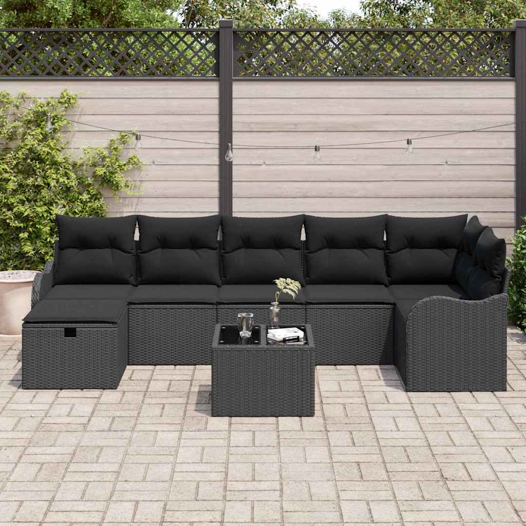 Tuin Sofa Set met kussen met opslag 8 pcs Zwart Poly riet is nu te koop bij PeponiXL, paradijselijk wonen!