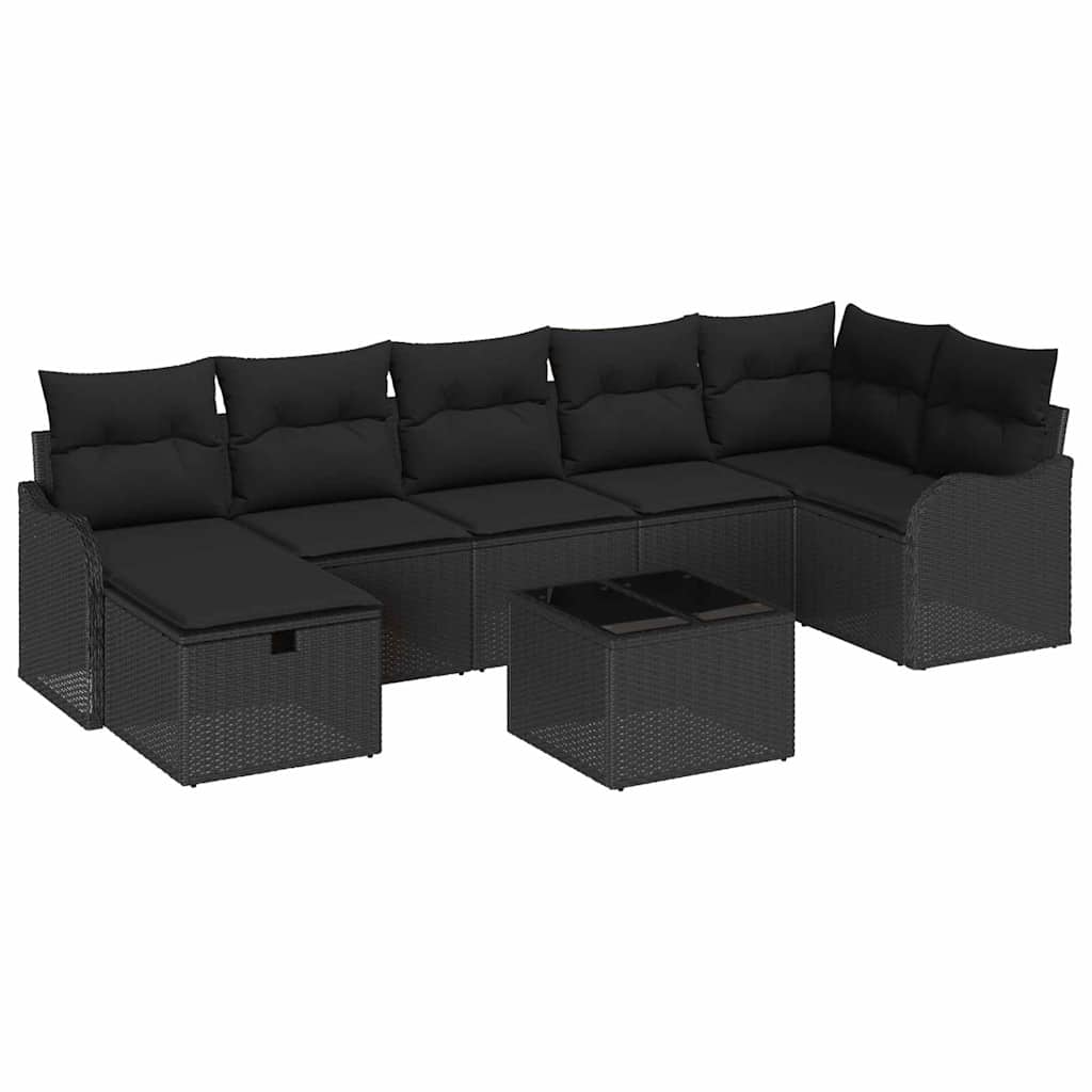 Tuin Sofa Set met kussen met opslag 8 pcs Zwart Poly riet is nu te koop bij PeponiXL, paradijselijk wonen!