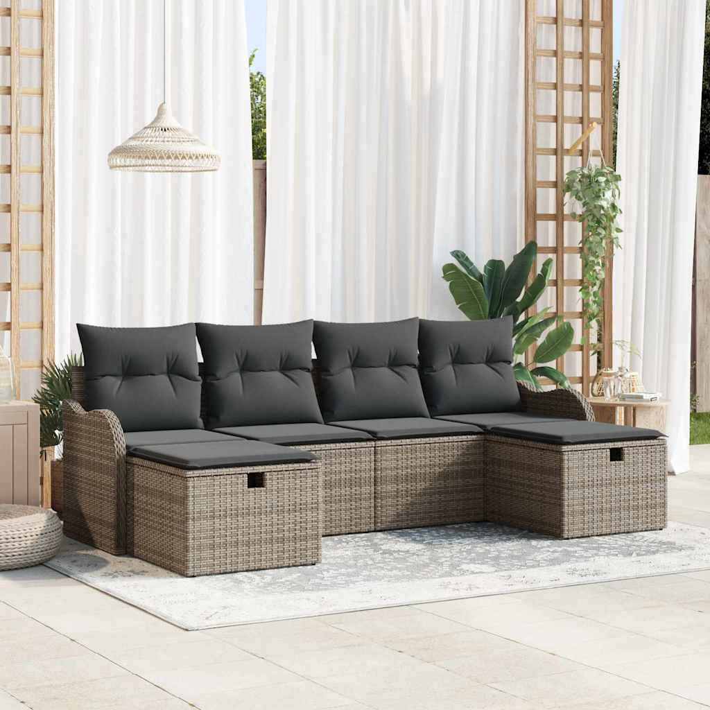 Tuin Sofa Set met kussen met opslag 6 pcs Grijs Poly riet is nu te koop bij PeponiXL, paradijselijk wonen!