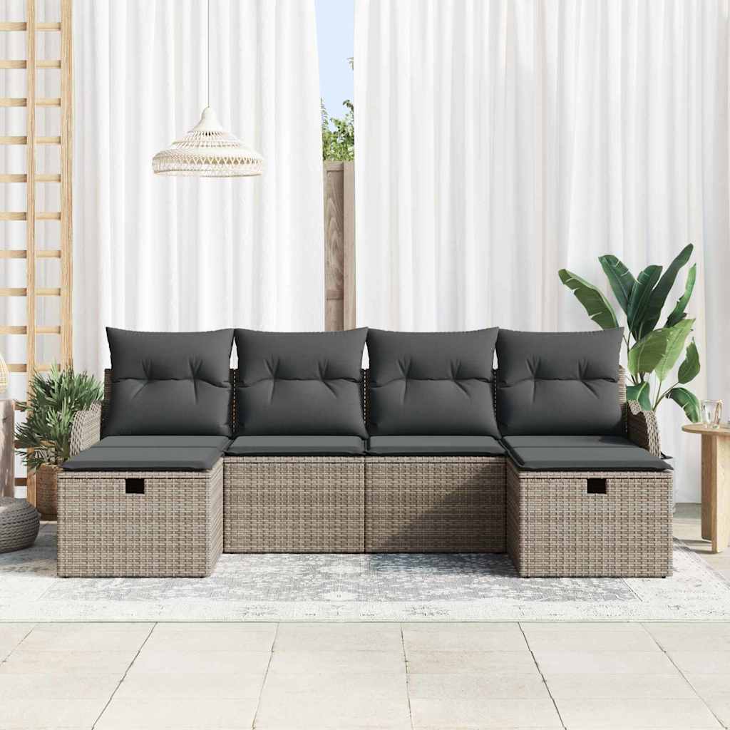 Tuin Sofa Set met kussen met opslag 6 pcs Grijs Poly riet is nu te koop bij PeponiXL, paradijselijk wonen!