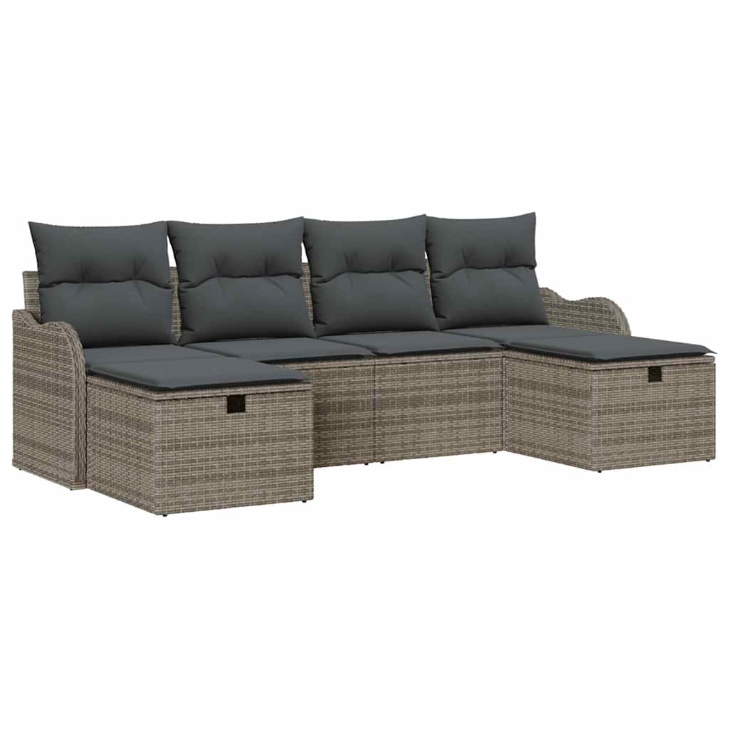 Tuin Sofa Set met kussen met opslag 6 pcs Grijs Poly riet is nu te koop bij PeponiXL, paradijselijk wonen!