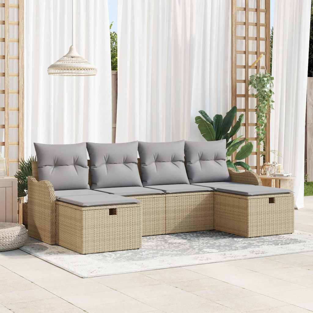 Tuin Sofa Set met kussen met opslag 6 pcs Beige poly rattan is nu te koop bij PeponiXL, paradijselijk wonen!