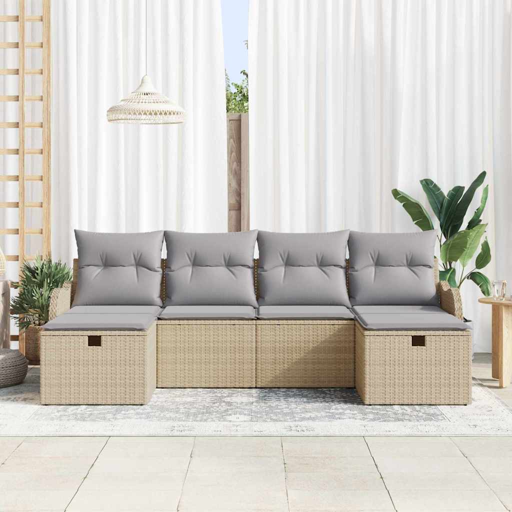 Tuin Sofa Set met kussen met opslag 6 pcs Beige poly rattan is nu te koop bij PeponiXL, paradijselijk wonen!