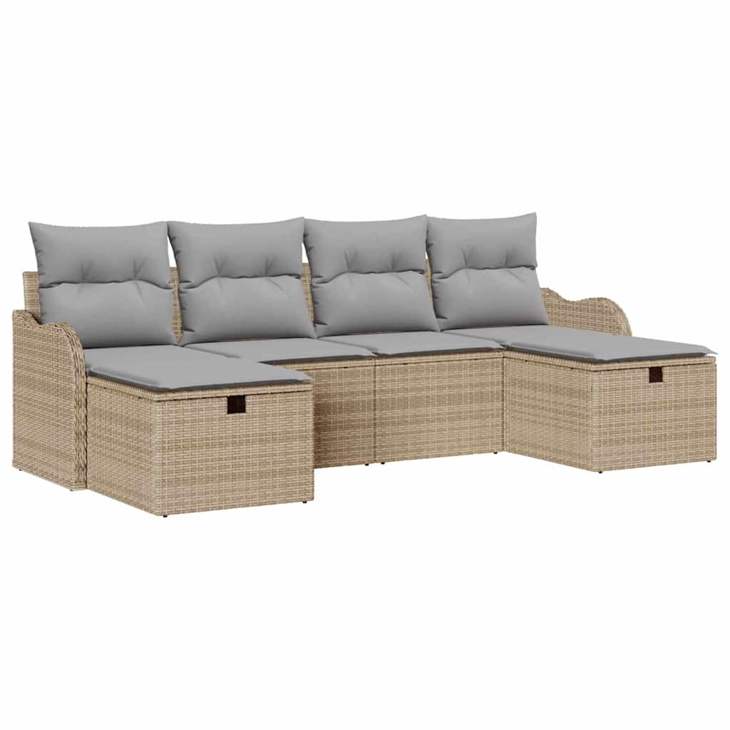 Tuin Sofa Set met kussen met opslag 6 pcs Beige poly rattan is nu te koop bij PeponiXL, paradijselijk wonen!