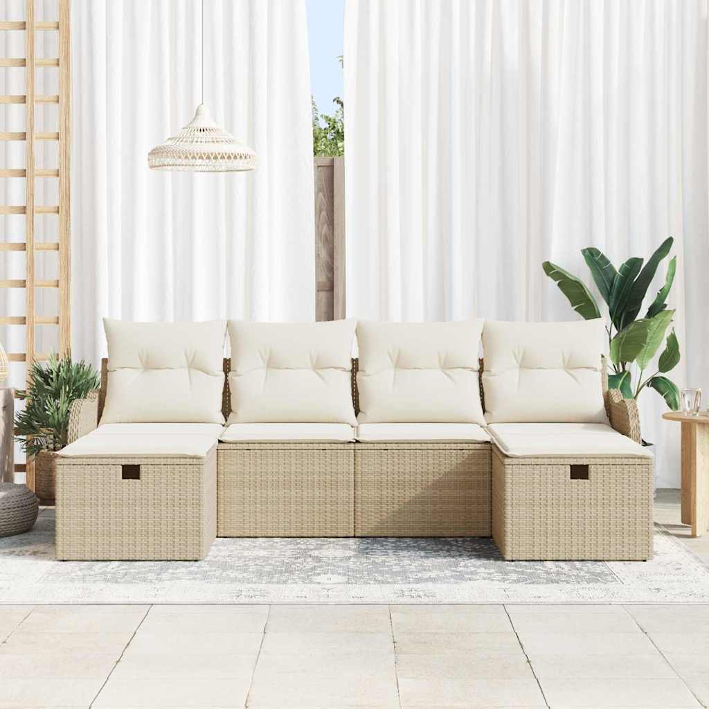 Tuin Sofa Set met kussen met opslag 6 pcs Beige Poly riet is nu te koop bij PeponiXL, paradijselijk wonen!