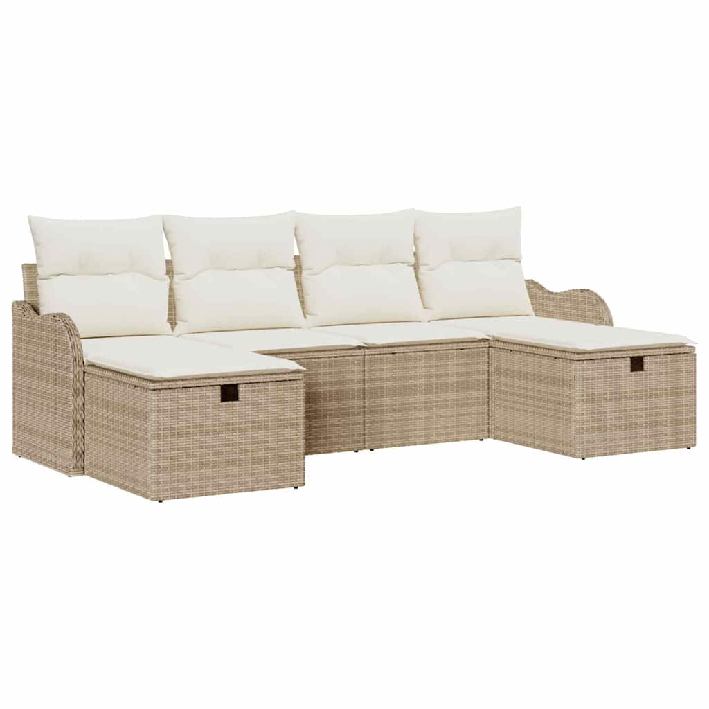 Tuin Sofa Set met kussen met opslag 6 pcs Beige Poly riet is nu te koop bij PeponiXL, paradijselijk wonen!