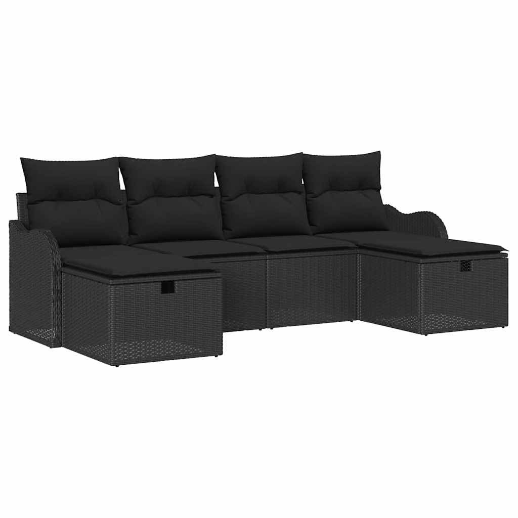 Tuin Sofa Set met kussen met opslag 6 pcs Zwart Poly riet is nu te koop bij PeponiXL, paradijselijk wonen!