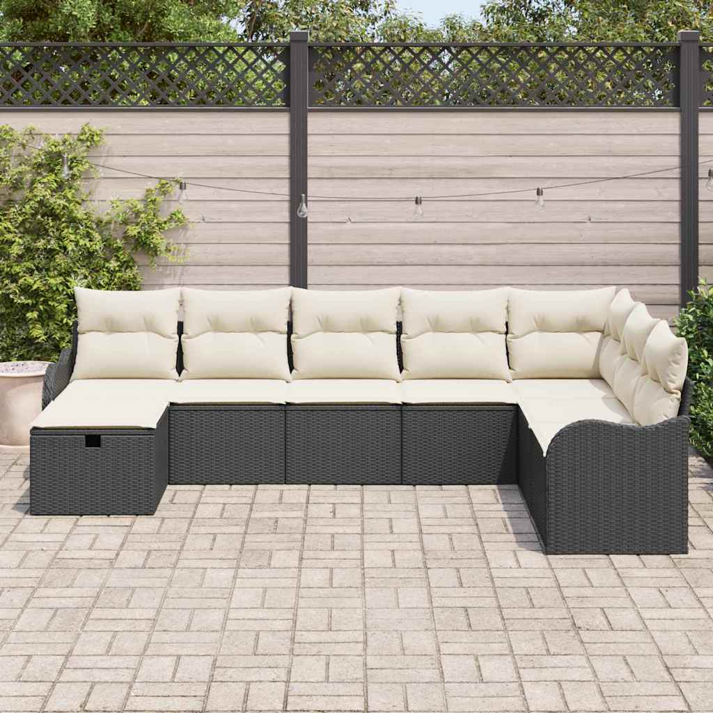 Tuin Sofa Set met kussen met opslag 8 pcs Zwart Poly riet is nu te koop bij PeponiXL, paradijselijk wonen!