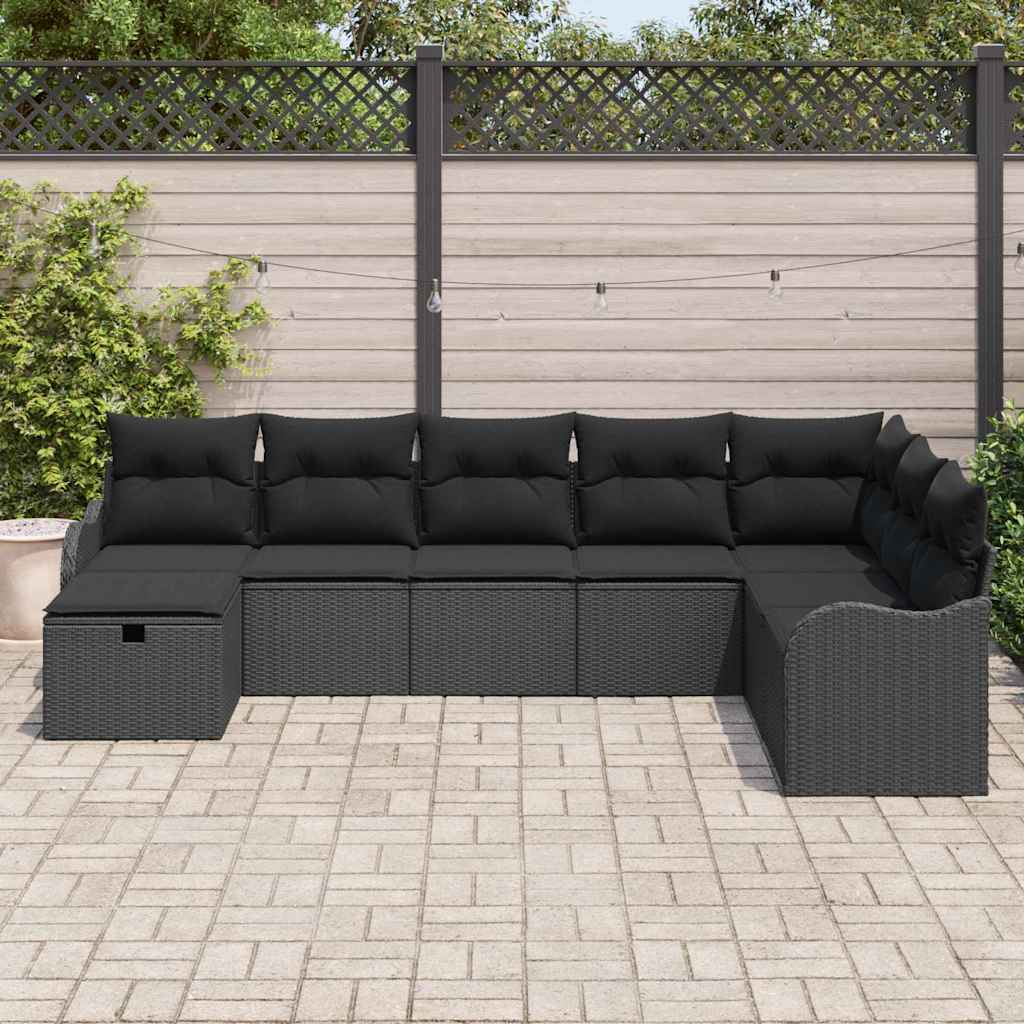 Tuin Sofa Set met kussen met opslag 8 pcs Zwart Poly riet is nu te koop bij PeponiXL, paradijselijk wonen!