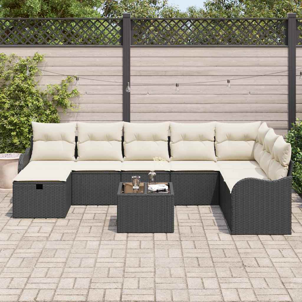 Tuin Sofa Set met kussen met opslag 9 pcs Zwart Poly riet is nu te koop bij PeponiXL, paradijselijk wonen!