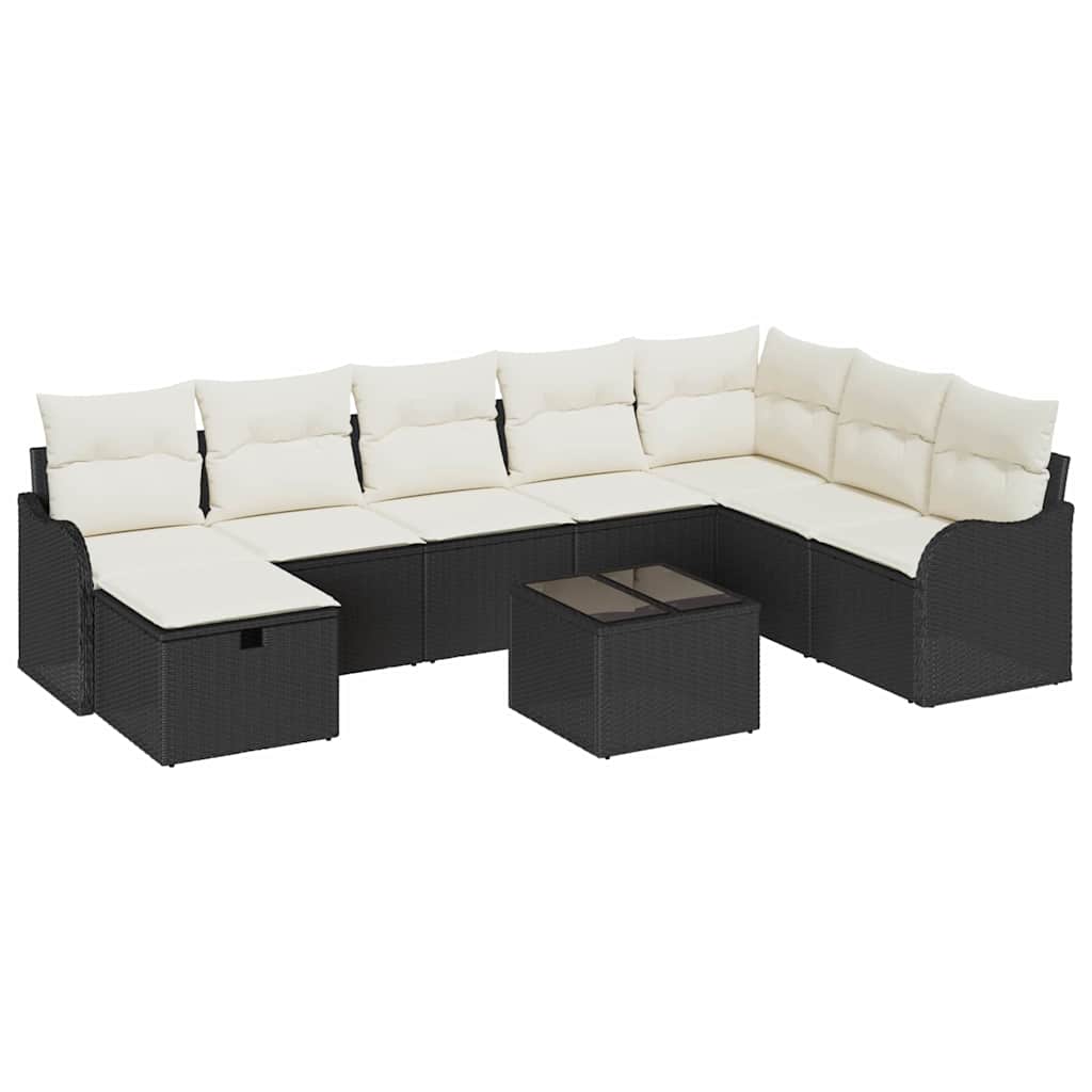 Tuin Sofa Set met kussen met opslag 9 pcs Zwart Poly riet is nu te koop bij PeponiXL, paradijselijk wonen!
