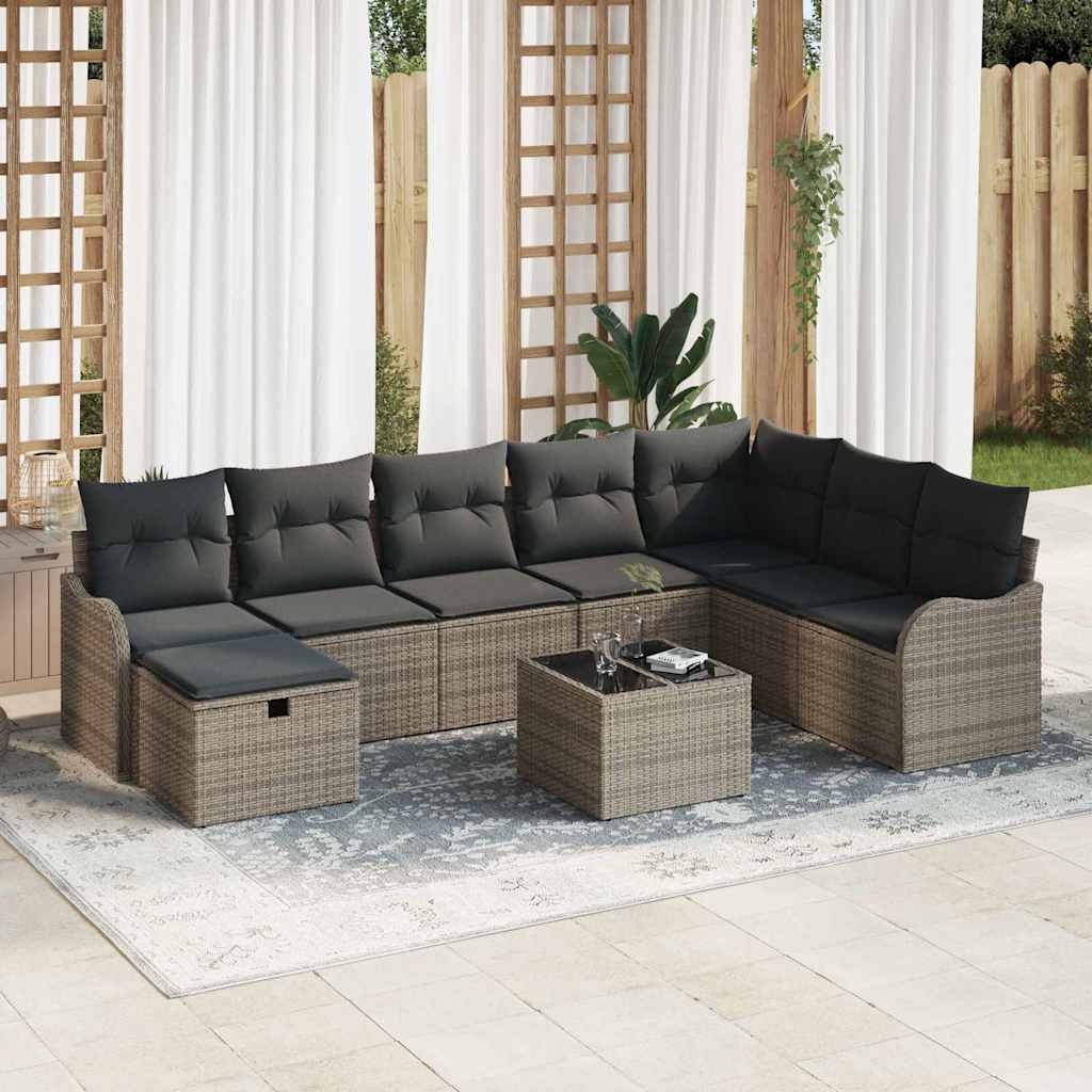 Tuin Sofa Set met kussen met opslag 9 pcs Grijs Poly riet is nu te koop bij PeponiXL, paradijselijk wonen!