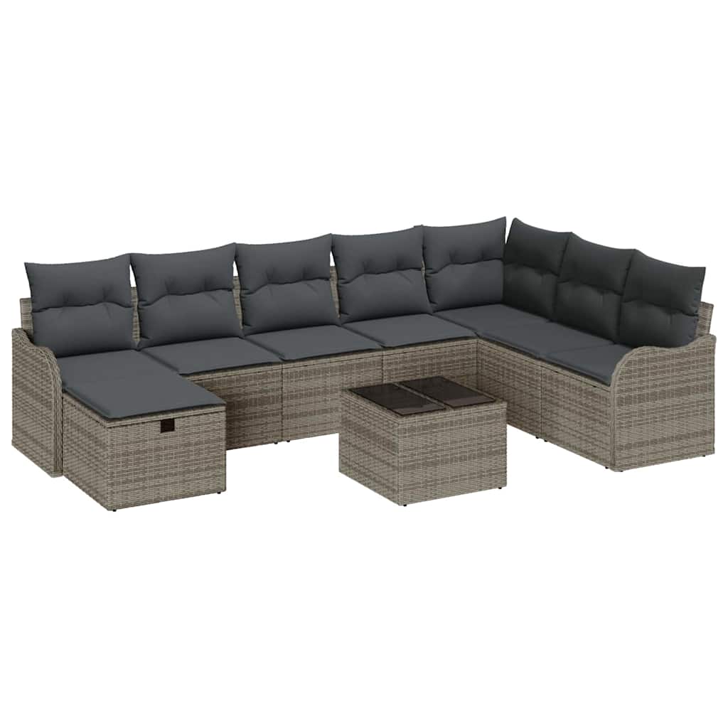 Tuin Sofa Set met kussen met opslag 9 pcs Grijs Poly riet is nu te koop bij PeponiXL, paradijselijk wonen!
