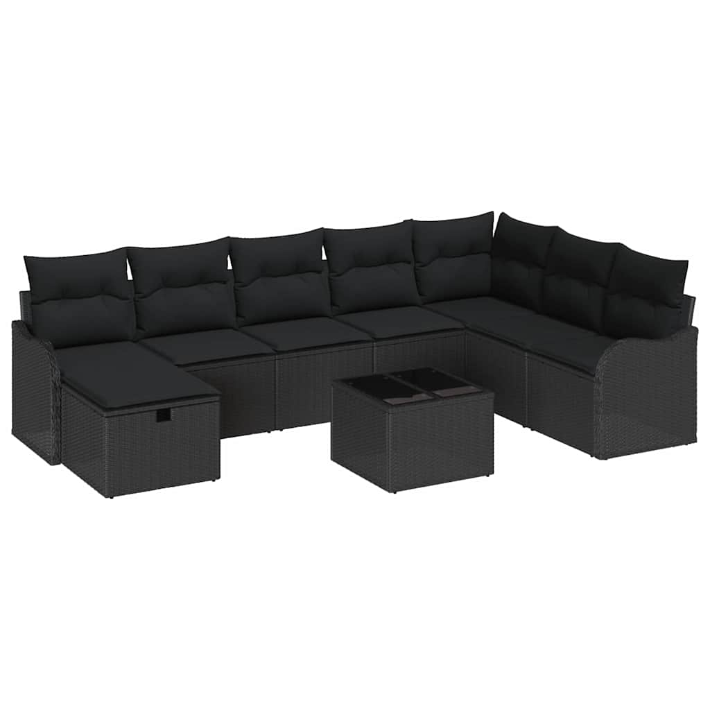 Tuin Sofa Set met kussen met opslag 9 pcs Zwart Poly riet is nu te koop bij PeponiXL, paradijselijk wonen!