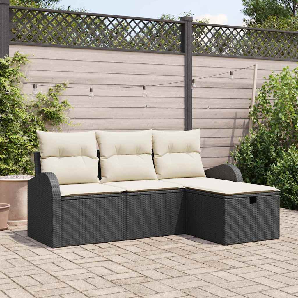 Tuin Sofa Set met kussen met opslag 4 pcs Zwart Poly riet is nu te koop bij PeponiXL, paradijselijk wonen!