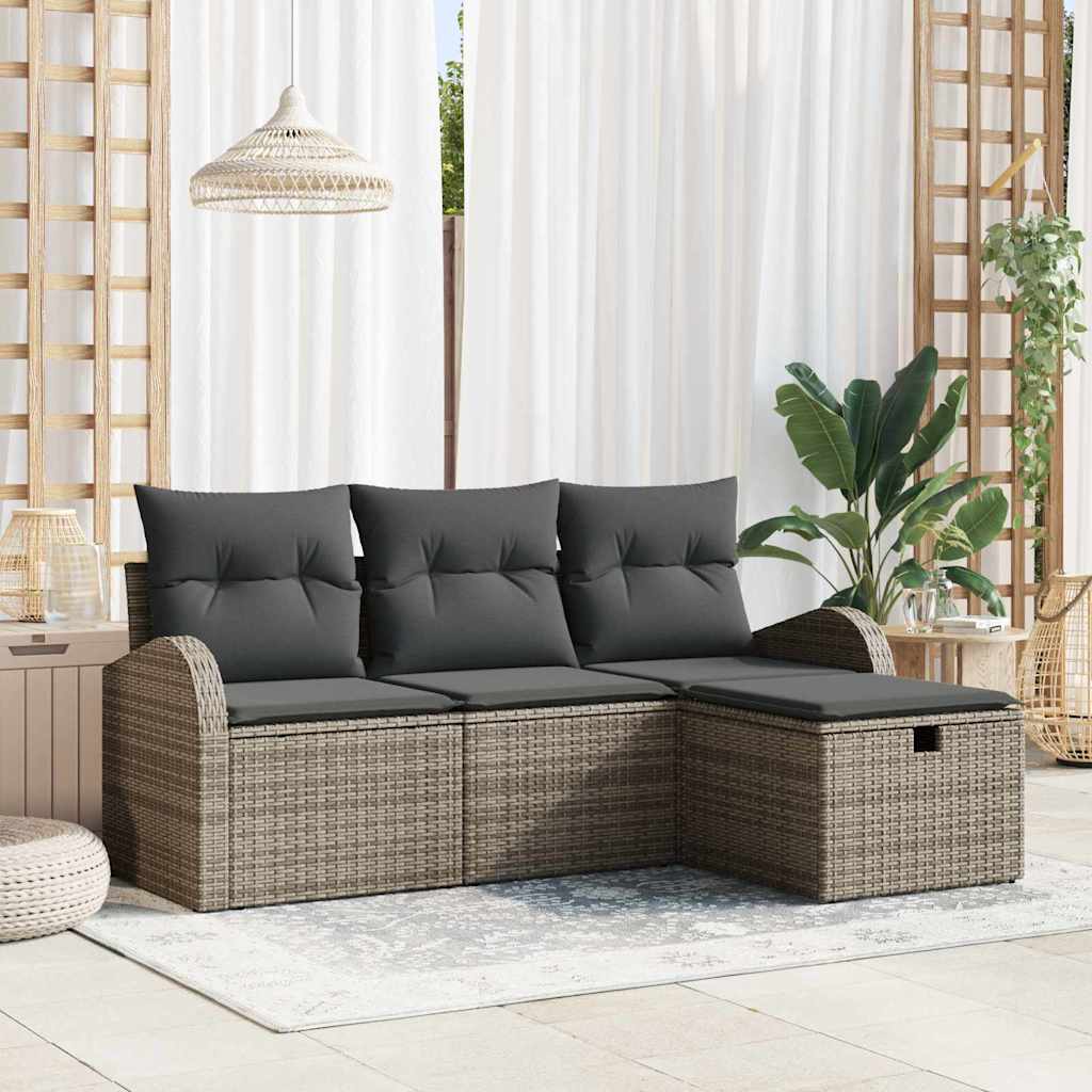 Tuin Sofa Set met kussen met opslag 4 pcs Grijs Poly riet is nu te koop bij PeponiXL, paradijselijk wonen!
