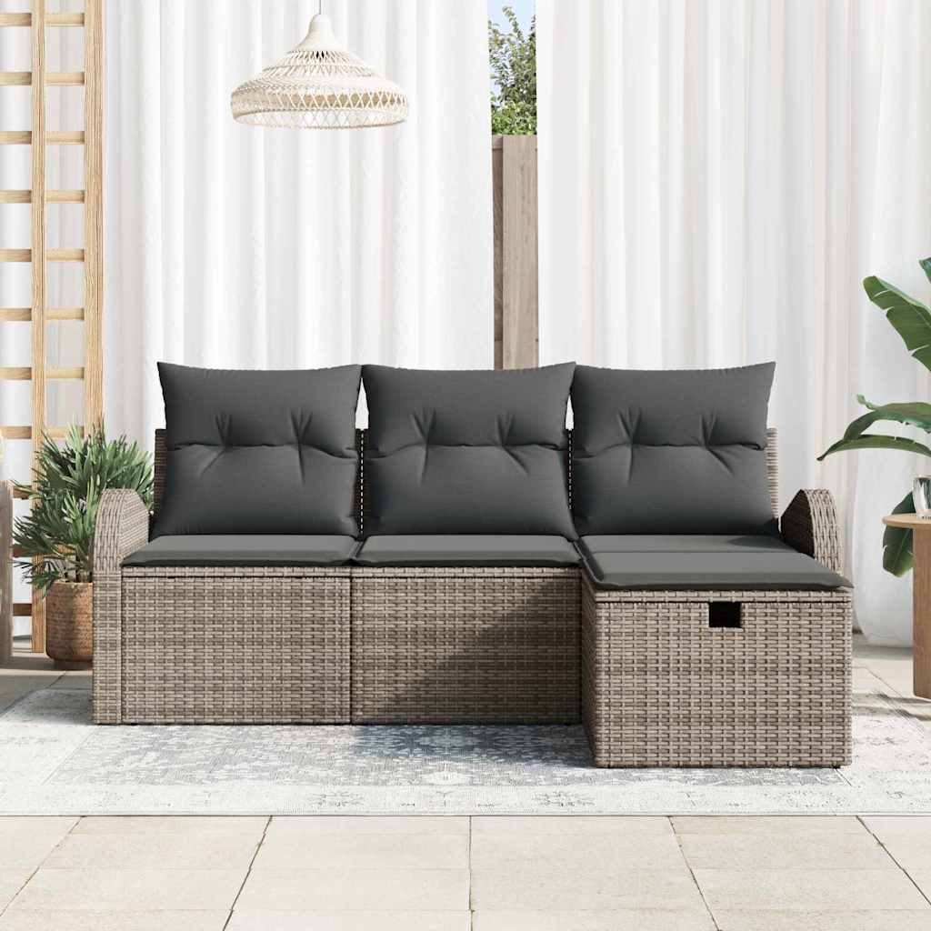 Tuin Sofa Set met kussen met opslag 4 pcs Grijs Poly riet is nu te koop bij PeponiXL, paradijselijk wonen!