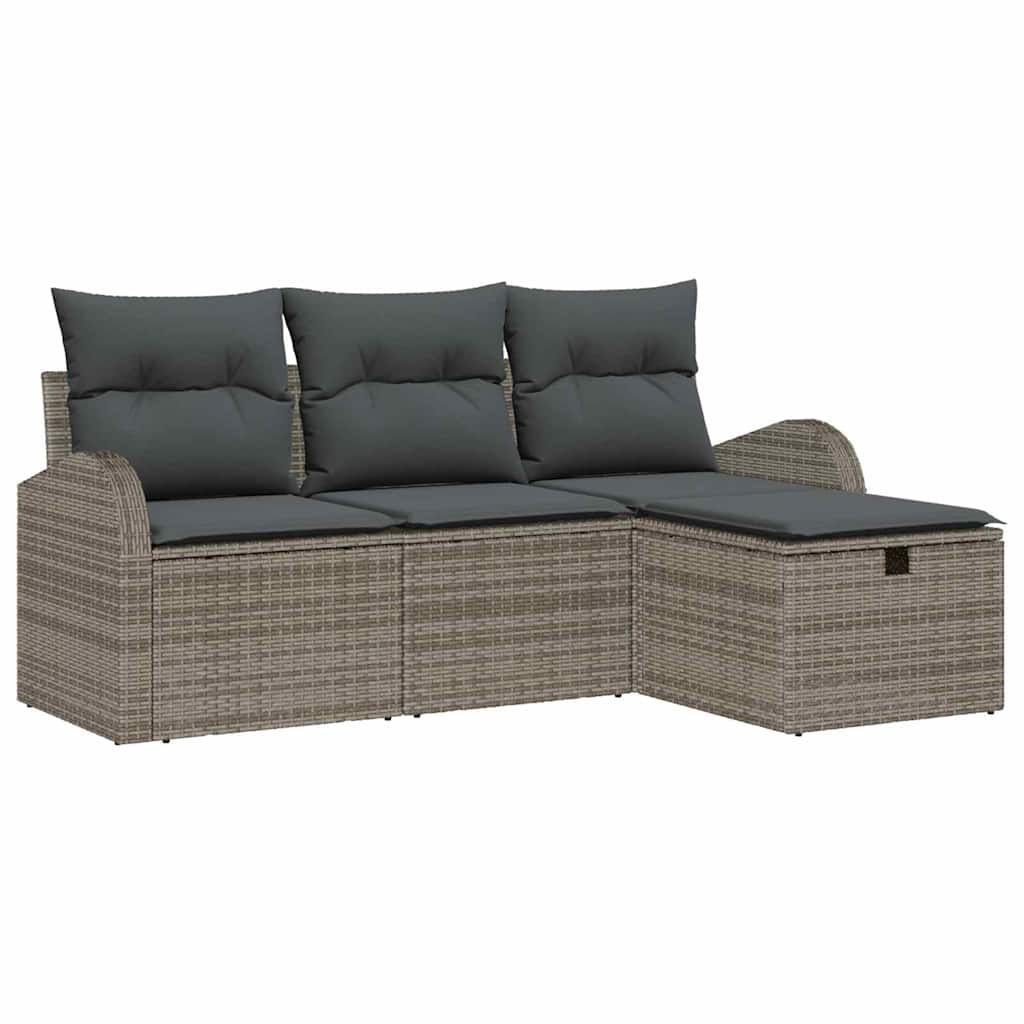 Tuin Sofa Set met kussen met opslag 4 pcs Grijs Poly riet is nu te koop bij PeponiXL, paradijselijk wonen!