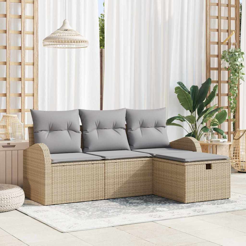Tuin Sofa Set met kussen met opslag 4 pcs Beige poly rattan is nu te koop bij PeponiXL, paradijselijk wonen!