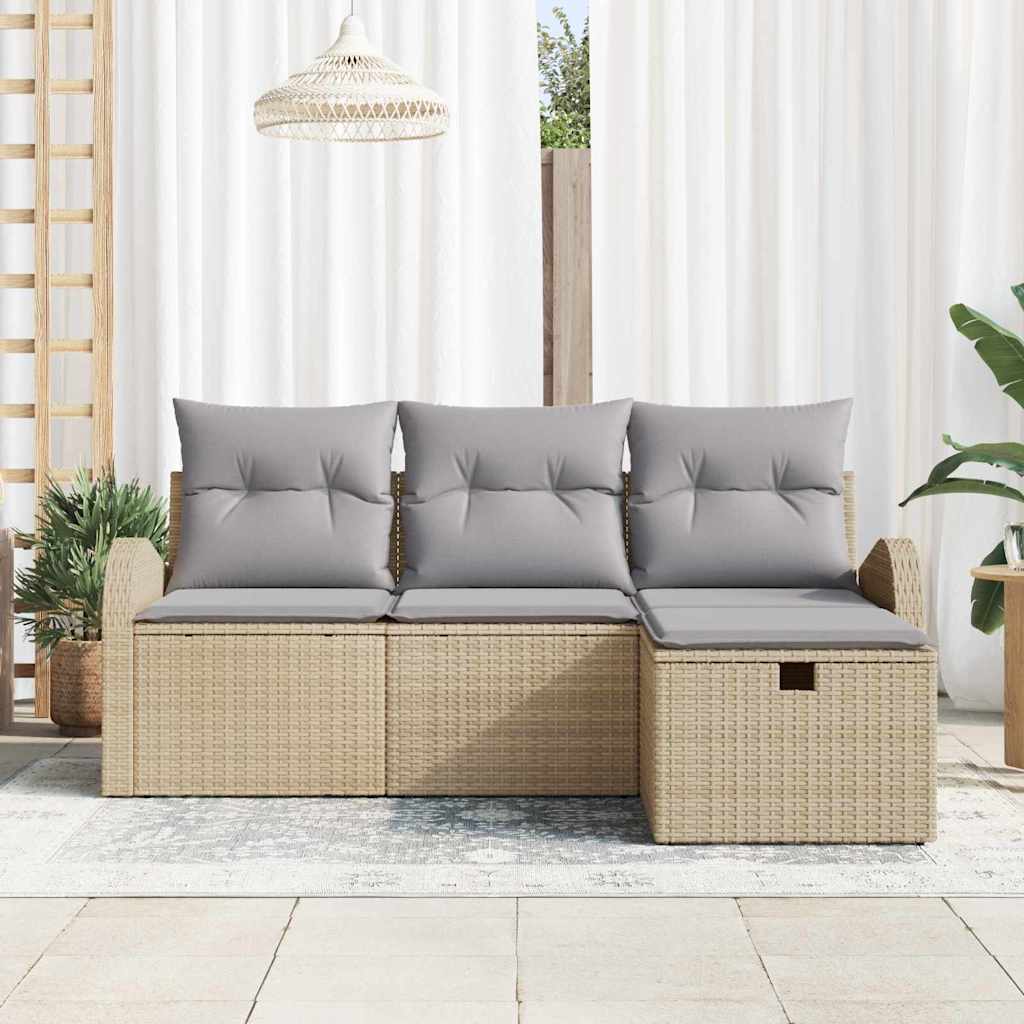Tuin Sofa Set met kussen met opslag 4 pcs Beige poly rattan is nu te koop bij PeponiXL, paradijselijk wonen!