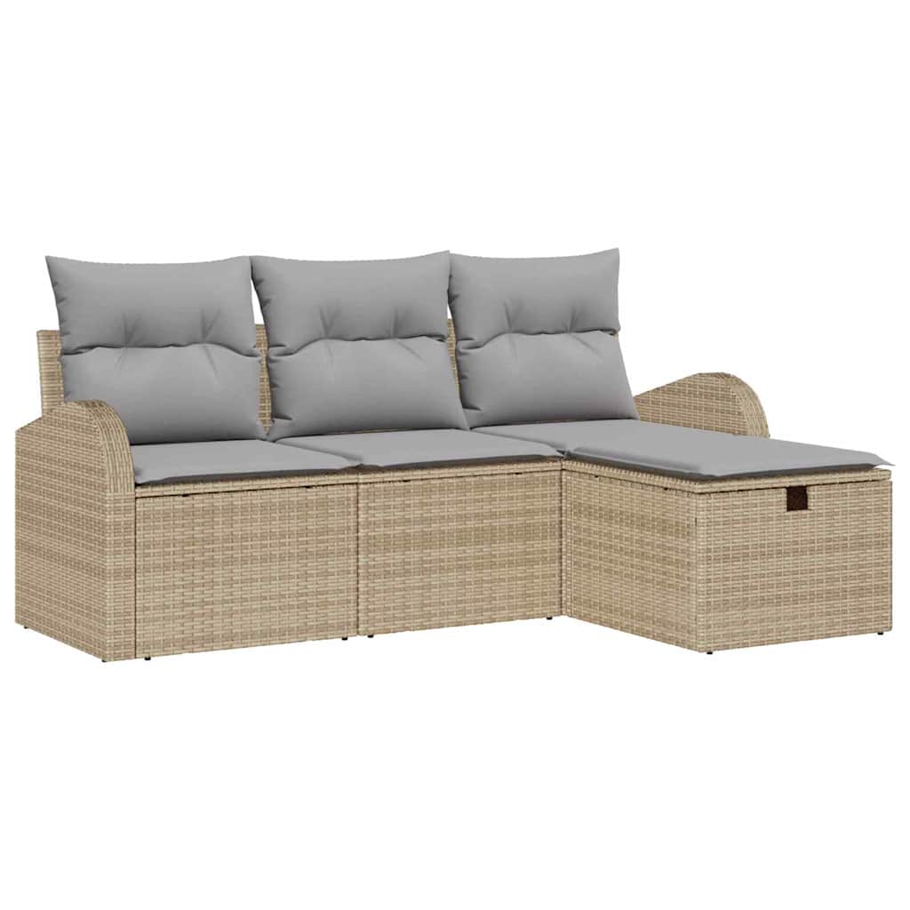 Tuin Sofa Set met kussen met opslag 4 pcs Beige poly rattan is nu te koop bij PeponiXL, paradijselijk wonen!