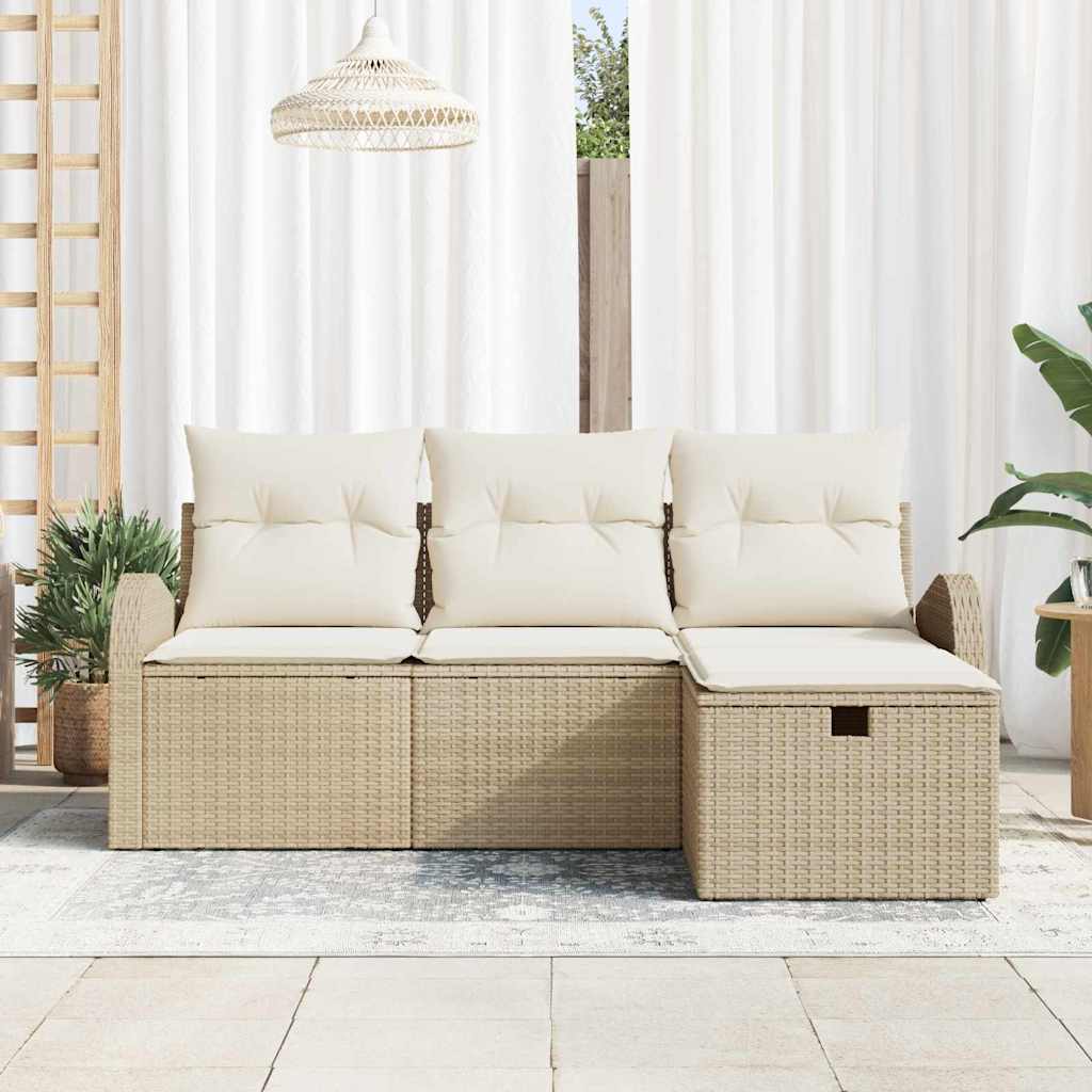 Tuin Sofa Set met kussen met opslag 4 pcs Beige Poly riet is nu te koop bij PeponiXL, paradijselijk wonen!