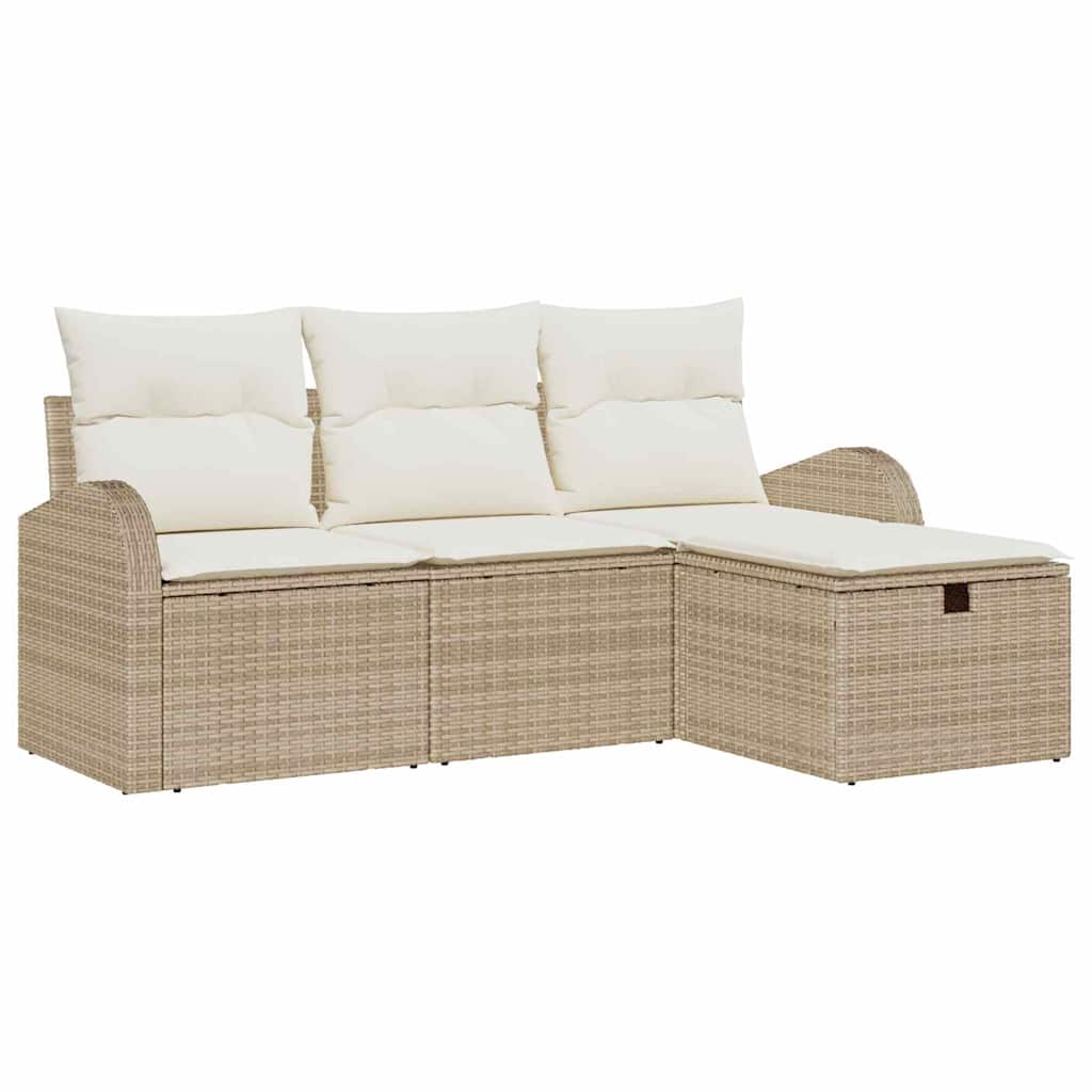 Tuin Sofa Set met kussen met opslag 4 pcs Beige Poly riet is nu te koop bij PeponiXL, paradijselijk wonen!