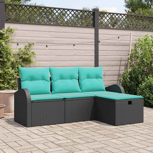 Tuin Sofa Set met kussen met opslag 4 pcs Zwart poly rattan is nu te koop bij PeponiXL, paradijselijk wonen!