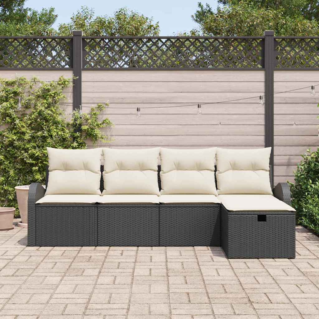 Tuin Sofa Set met kussen met opslag 5 pcs Zwart Poly riet is nu te koop bij PeponiXL, paradijselijk wonen!