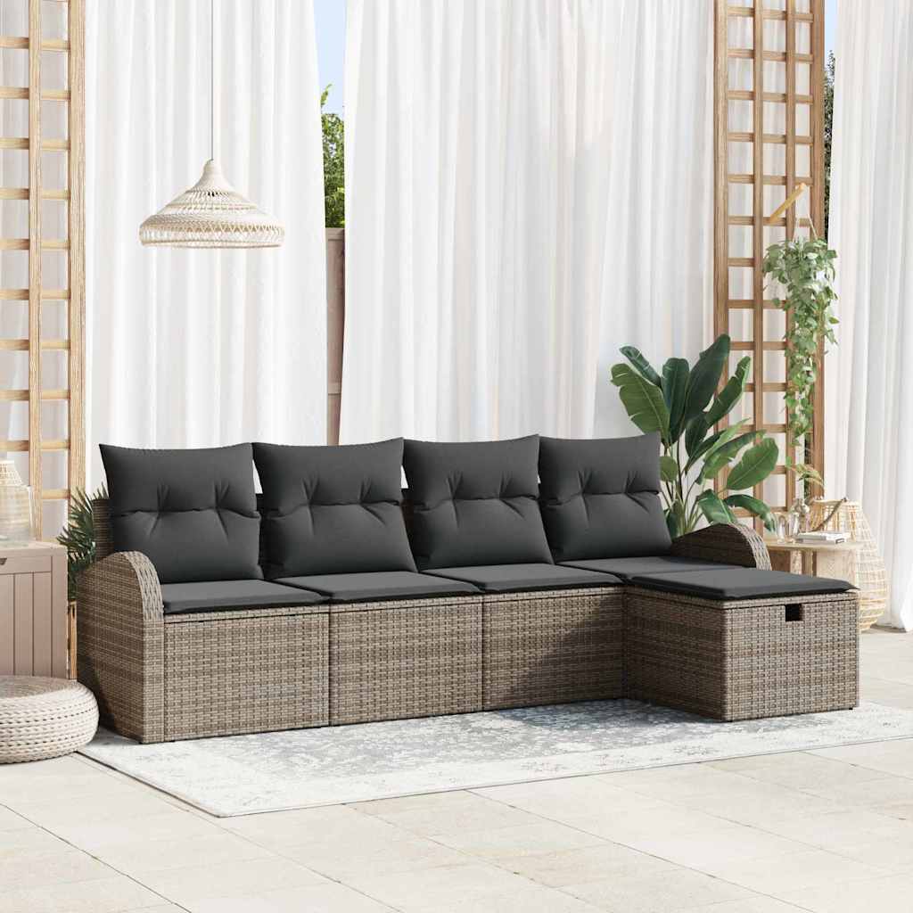 Tuin Sofa Set met kussen met opslag 5 pcs Grijs Poly riet is nu te koop bij PeponiXL, paradijselijk wonen!