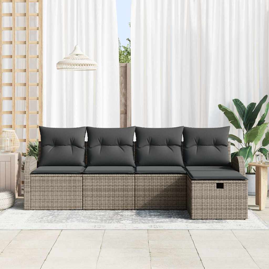 Tuin Sofa Set met kussen met opslag 5 pcs Grijs Poly riet is nu te koop bij PeponiXL, paradijselijk wonen!
