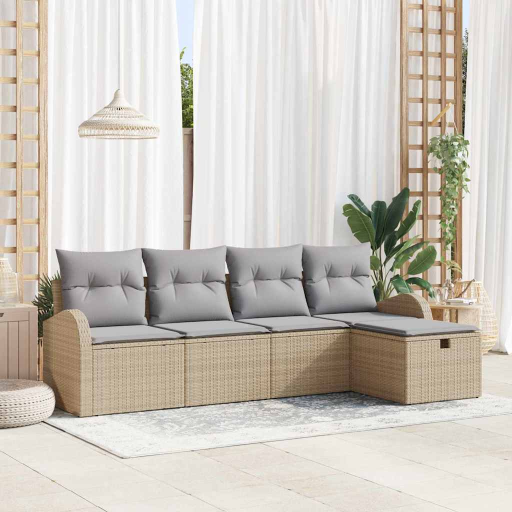 Tuin Sofa Set met kussen met opslag 5 pcs Beige Poly riet is nu te koop bij PeponiXL, paradijselijk wonen!