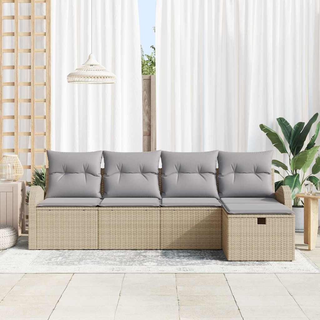 Tuin Sofa Set met kussen met opslag 5 pcs Beige Poly riet is nu te koop bij PeponiXL, paradijselijk wonen!