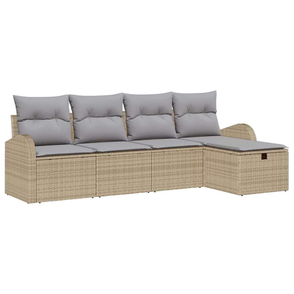Tuin Sofa Set met kussen met opslag 5 pcs Beige Poly riet is nu te koop bij PeponiXL, paradijselijk wonen!