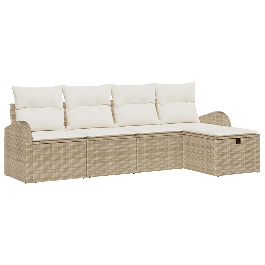 Tuin Sofa Set met kussen met opslag 5 pcs Beige Poly riet is nu te koop bij PeponiXL, paradijselijk wonen!
