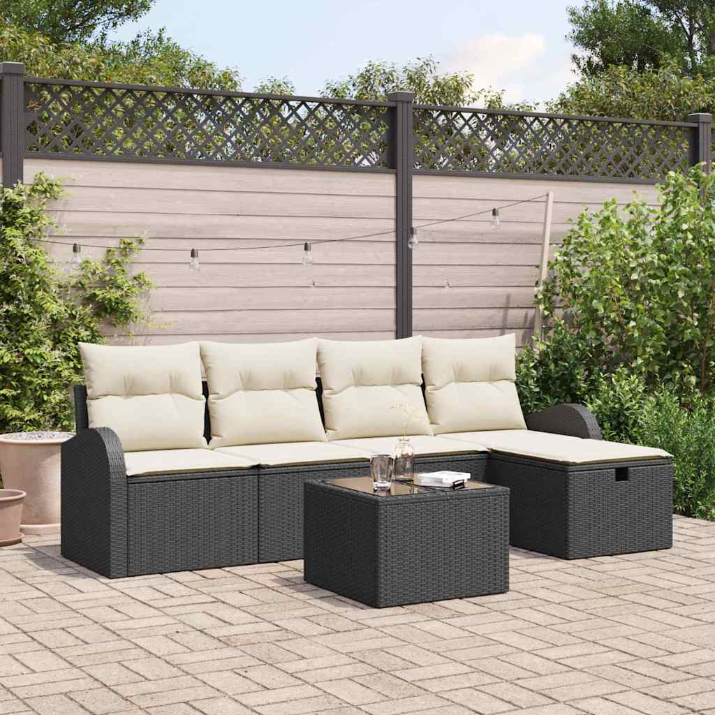 Tuin Sofa Set met kussen met opslag 6 pcs Zwart Poly riet is nu te koop bij PeponiXL, paradijselijk wonen!