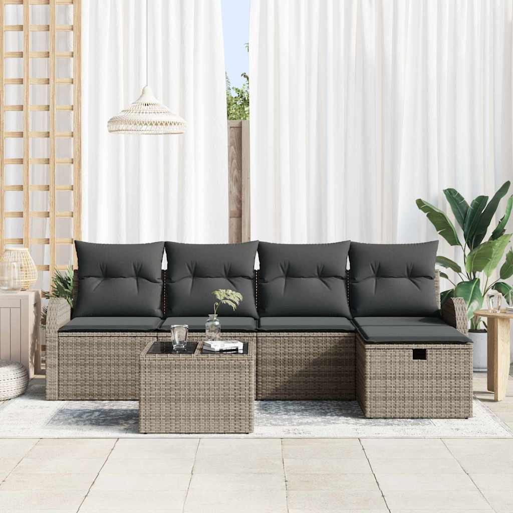 Tuin Sofa Set met kussen met opslag 6 pcs Grijs Poly riet is nu te koop bij PeponiXL, paradijselijk wonen!