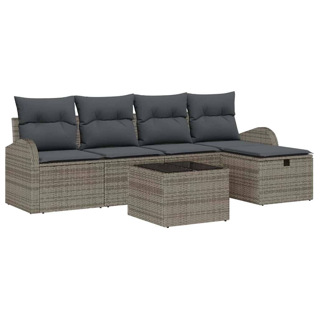 Tuin Sofa Set met kussen met opslag 6 pcs Grijs Poly riet is nu te koop bij PeponiXL, paradijselijk wonen!