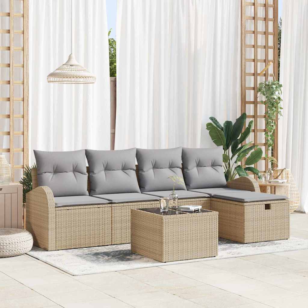 Tuin Sofa Set met kussen met opslag 6 pcs Beige Poly riet is nu te koop bij PeponiXL, paradijselijk wonen!