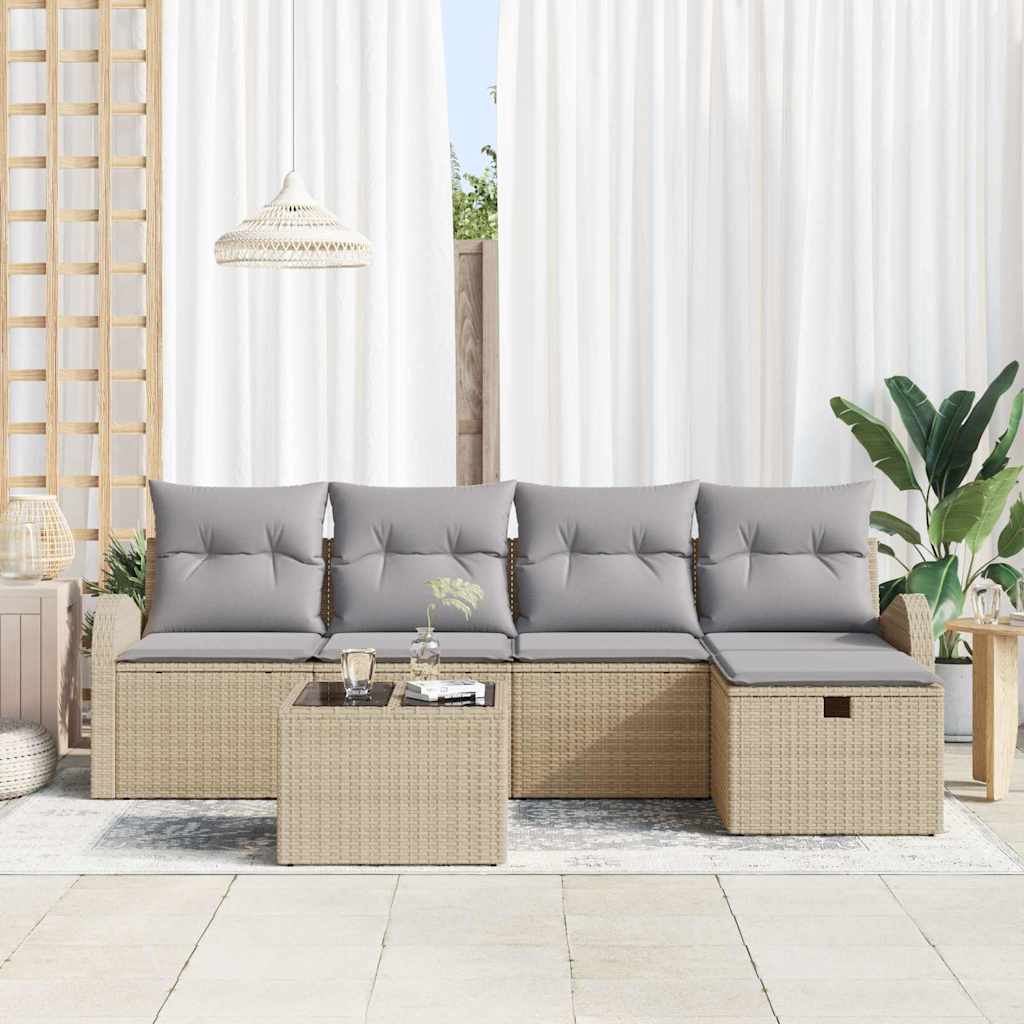 Tuin Sofa Set met kussen met opslag 6 pcs Beige Poly riet is nu te koop bij PeponiXL, paradijselijk wonen!