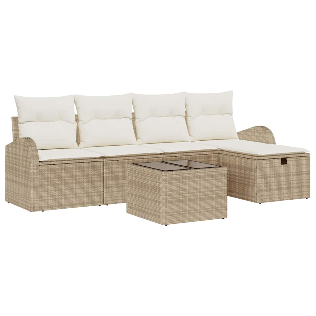 Tuin Sofa Set met kussen met opslag 6 pcs Beige Poly riet is nu te koop bij PeponiXL, paradijselijk wonen!