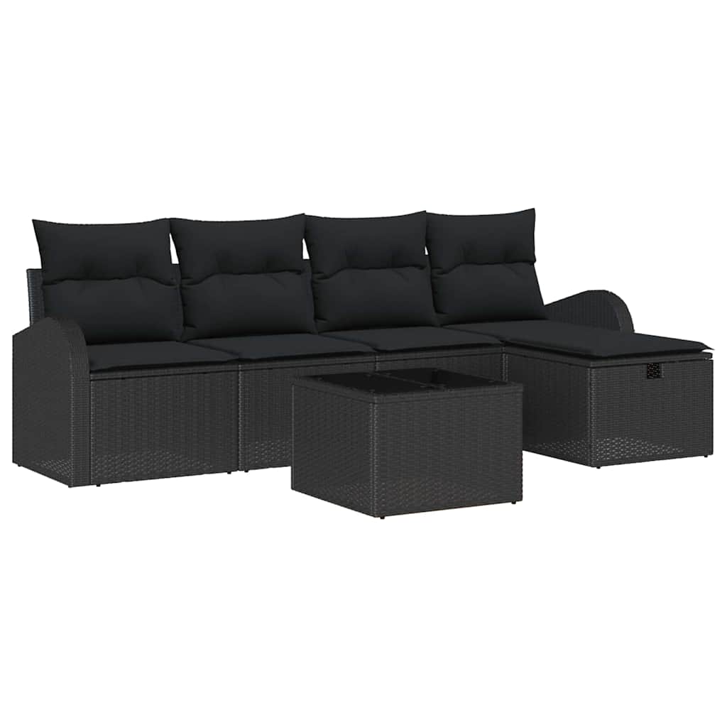 Tuin Sofa Set met kussen met opslag 6 pcs Zwart Poly riet is nu te koop bij PeponiXL, paradijselijk wonen!