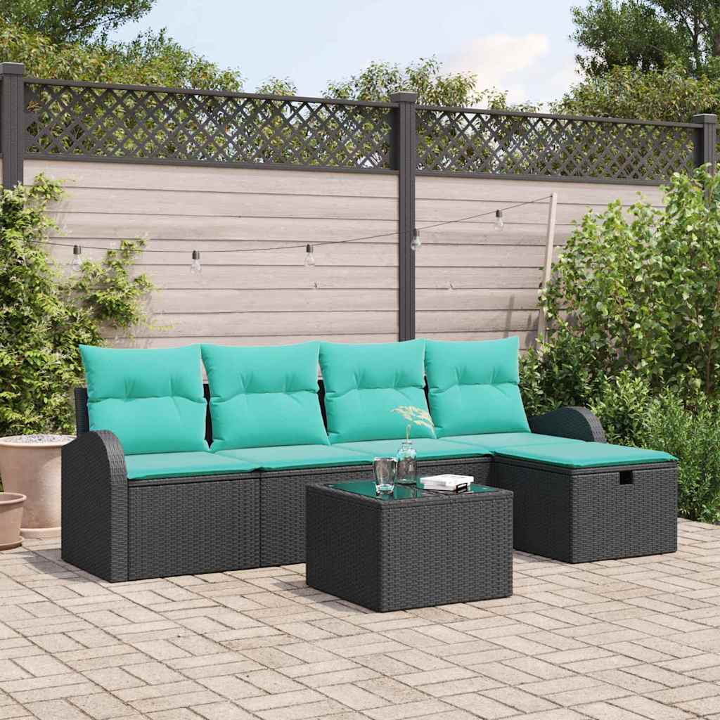 Tuin Sofa Set met kussen met opslag 6 pcs Zwart Poly riet is nu te koop bij PeponiXL, paradijselijk wonen!
