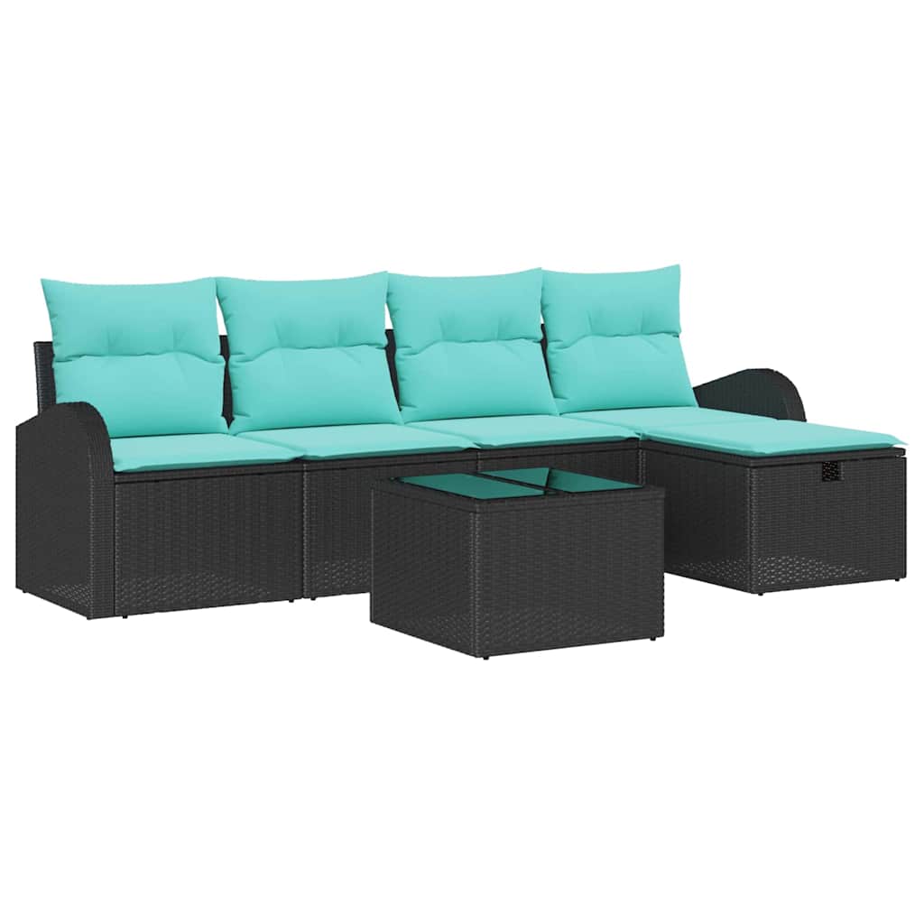 Tuin Sofa Set met kussen met opslag 6 pcs Zwart Poly riet is nu te koop bij PeponiXL, paradijselijk wonen!