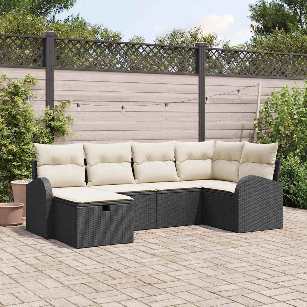Tuin Sofa Set met kussen met opslag 6 pcs Zwart Poly riet is nu te koop bij PeponiXL, paradijselijk wonen!