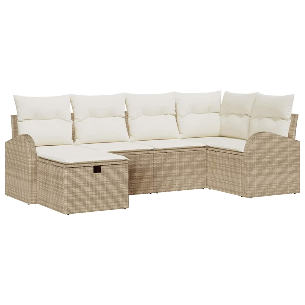 Tuin Sofa Set met kussen met opslag 6 pcs Beige Poly riet is nu te koop bij PeponiXL, paradijselijk wonen!