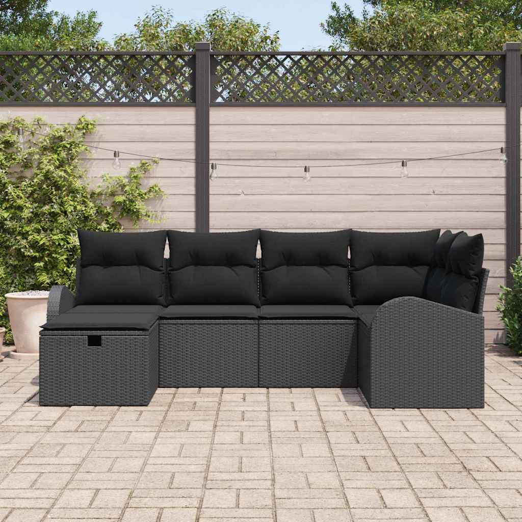 Tuin Sofa Set met kussen met opslag 6 pcs Zwart Poly riet is nu te koop bij PeponiXL, paradijselijk wonen!