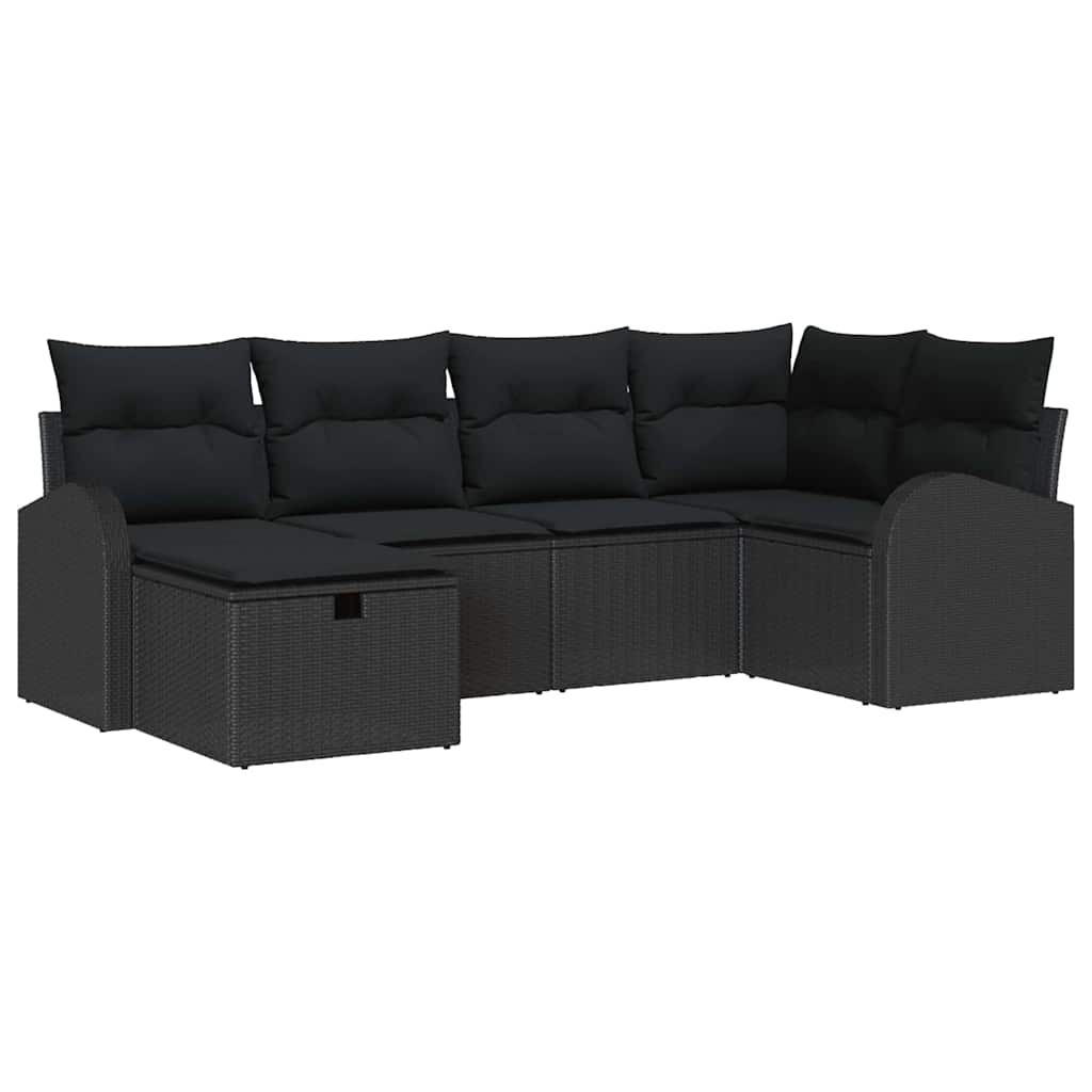 Tuin Sofa Set met kussen met opslag 6 pcs Zwart Poly riet is nu te koop bij PeponiXL, paradijselijk wonen!
